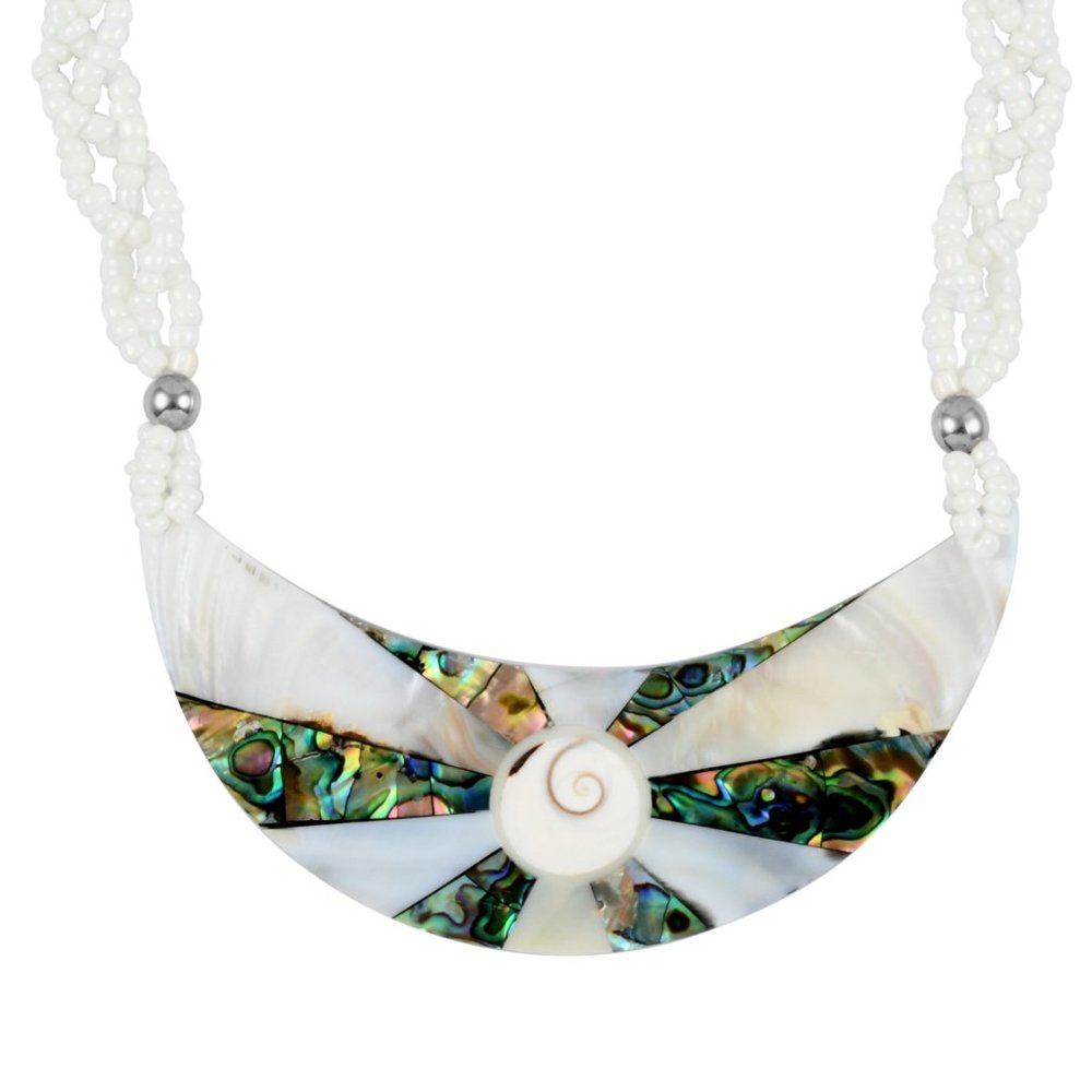 White Seed Bead Bib Necklace in Silvertone (22 Inches)